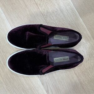 Steve Madden Velvet Slip-On Shoes - Burgundy